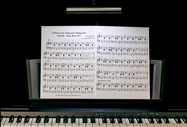 piano keys sheet music closeup